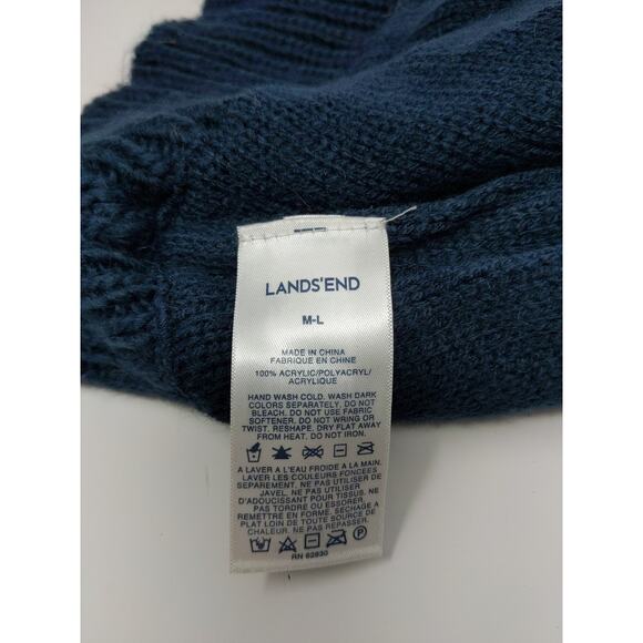 Land's End 100% Acrylic Beanie Hat Blue Size M-L Striped Diamond Pattern - Picture 9 of 10